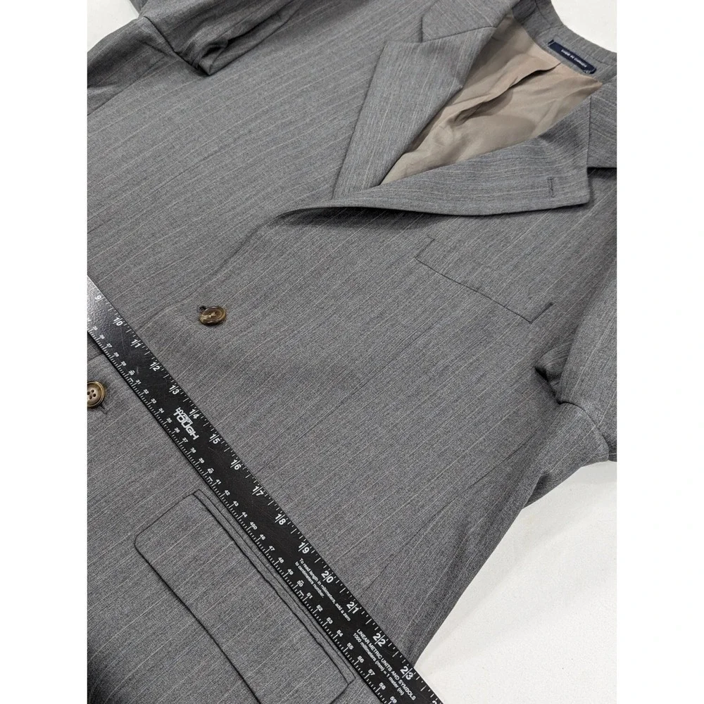 Chaps Ralph Lauren Blazer Suit Jacket Wool Cashmere Gray Pinstripe 44R Big Wide‎